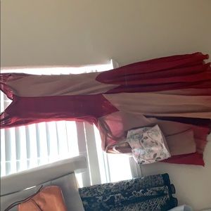 Multi-colored, split to mid thigh dress